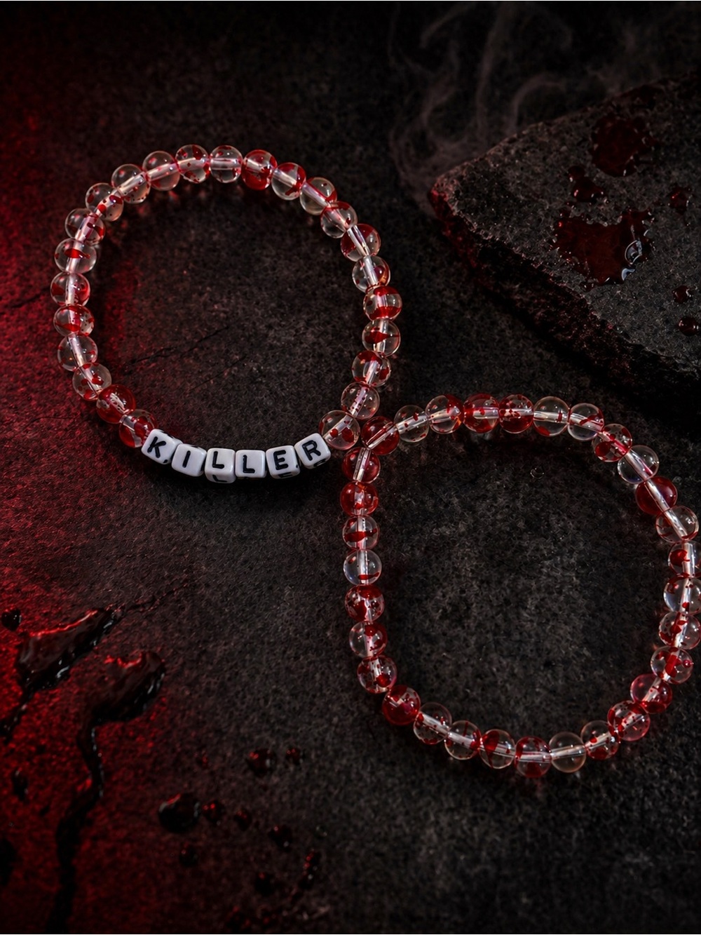 Killer Red Splatter Beaded Bracelet Set 8”